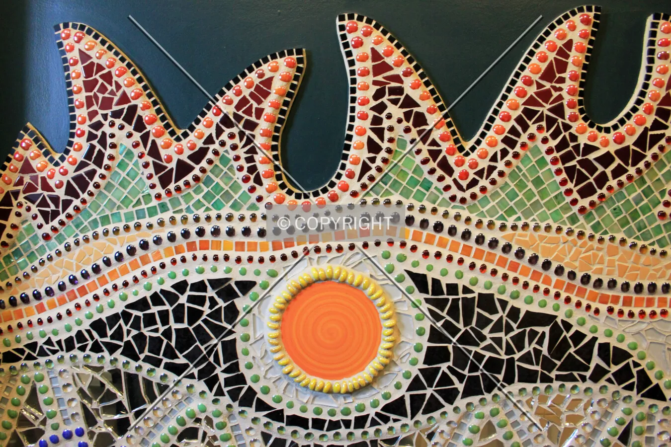 Detail of the mosaic in the men's restroom