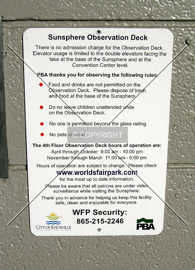 Visitor rules posted at the park elevators