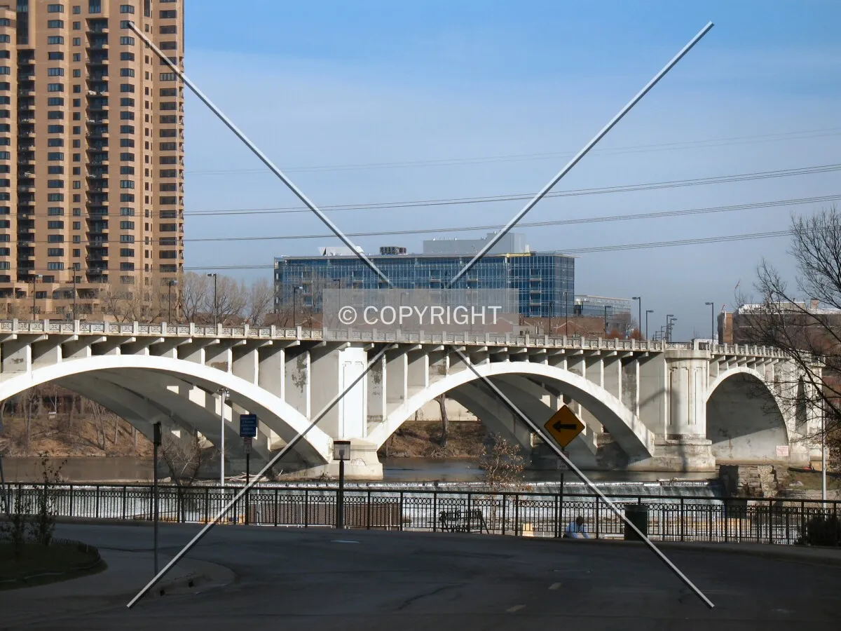 Distant view to the north from 5th Avenue South, across the Mississippi River, beyond the 3rd Avenue bridge