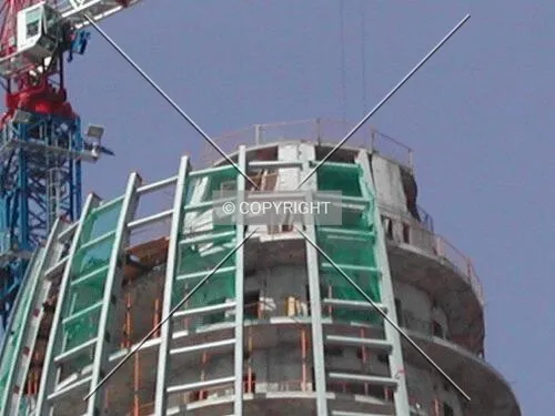 Detail view of the top of the building