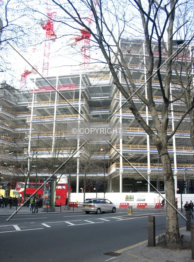 View north of the steel frame from Shaftesbury Avenue