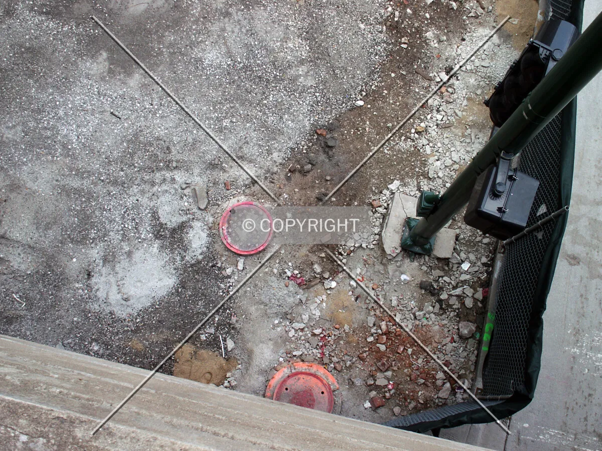 Looking down at the southeast corner, where the first caisson is buried