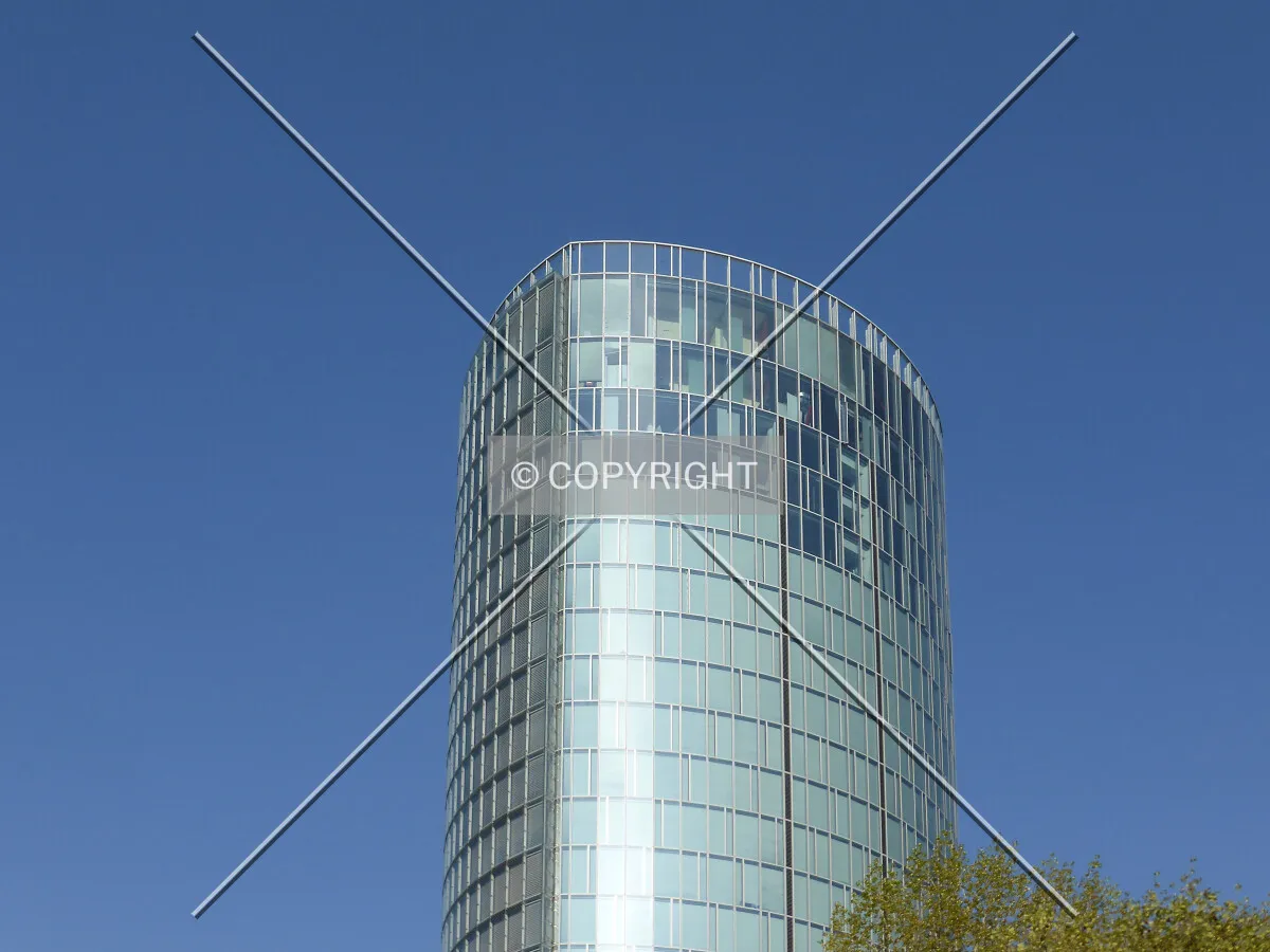 View to the top of the skyscraper where the observation platform resides