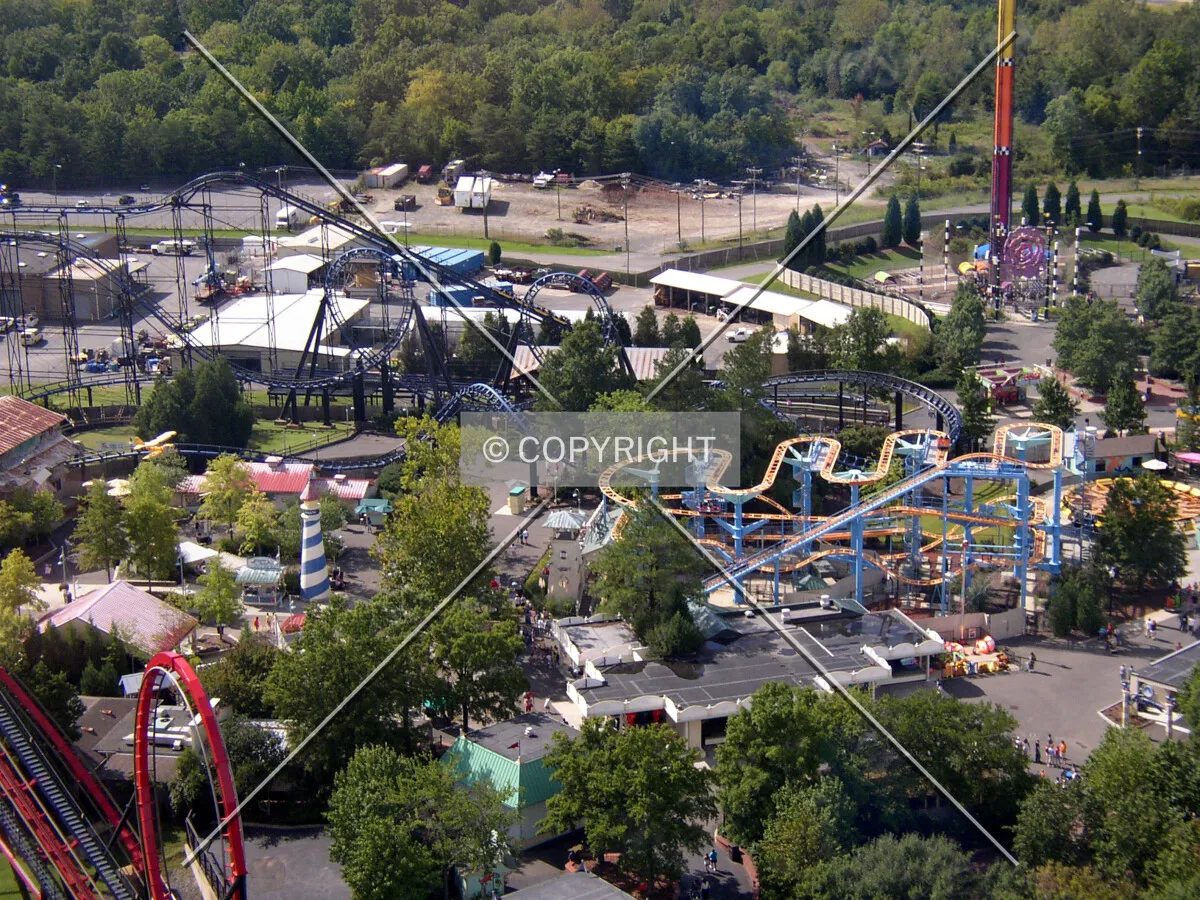 Looking northwest from the Skytower towards the Carolina Cyclone agmonst other attractions