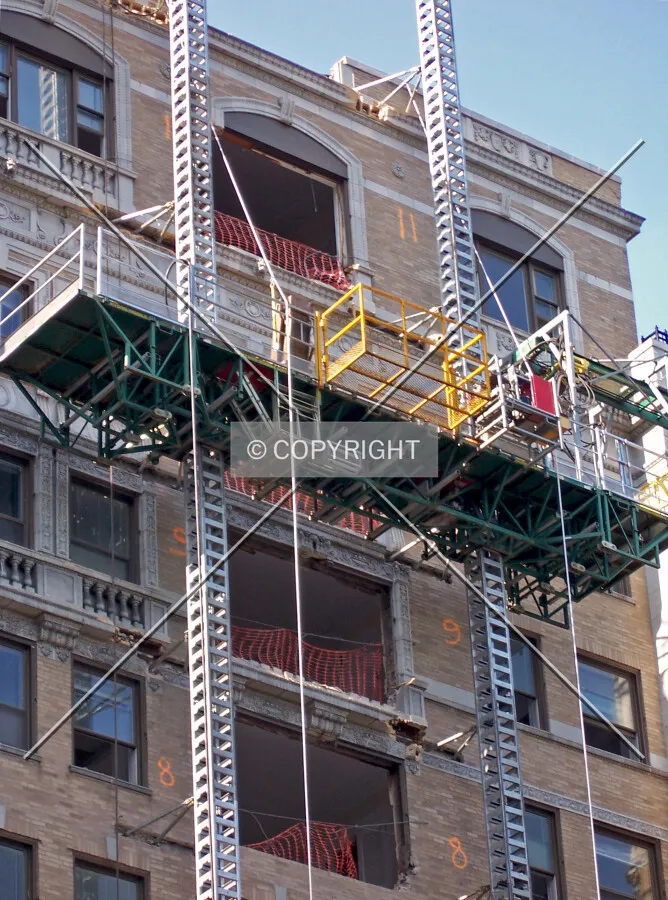 Central bay of windows on the east facade knocked out during demolition