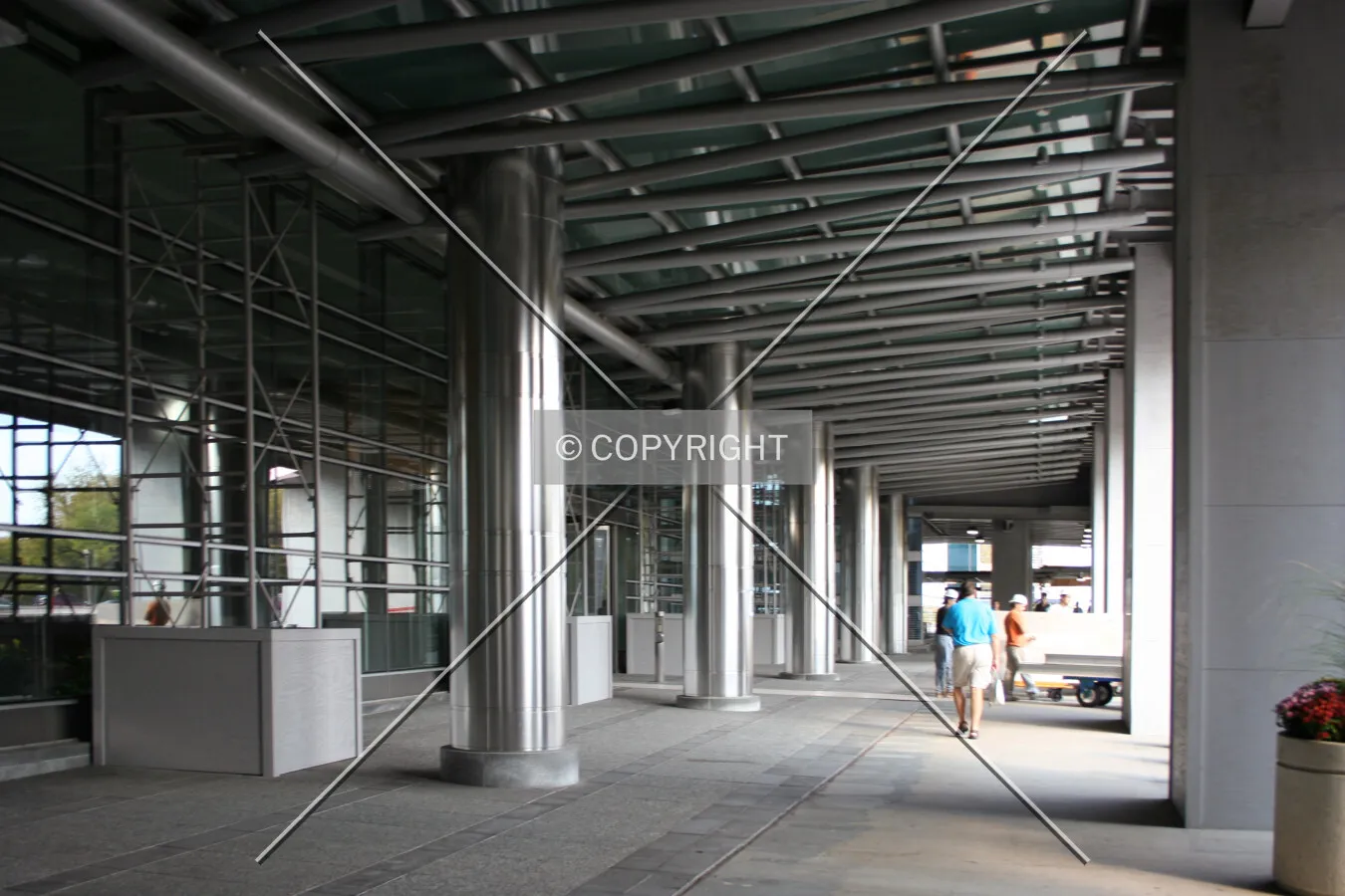Looking east through the pedestrian canopy