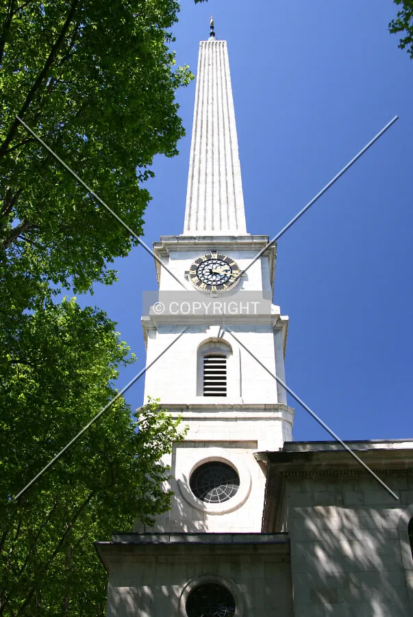 View east of the tower and spire