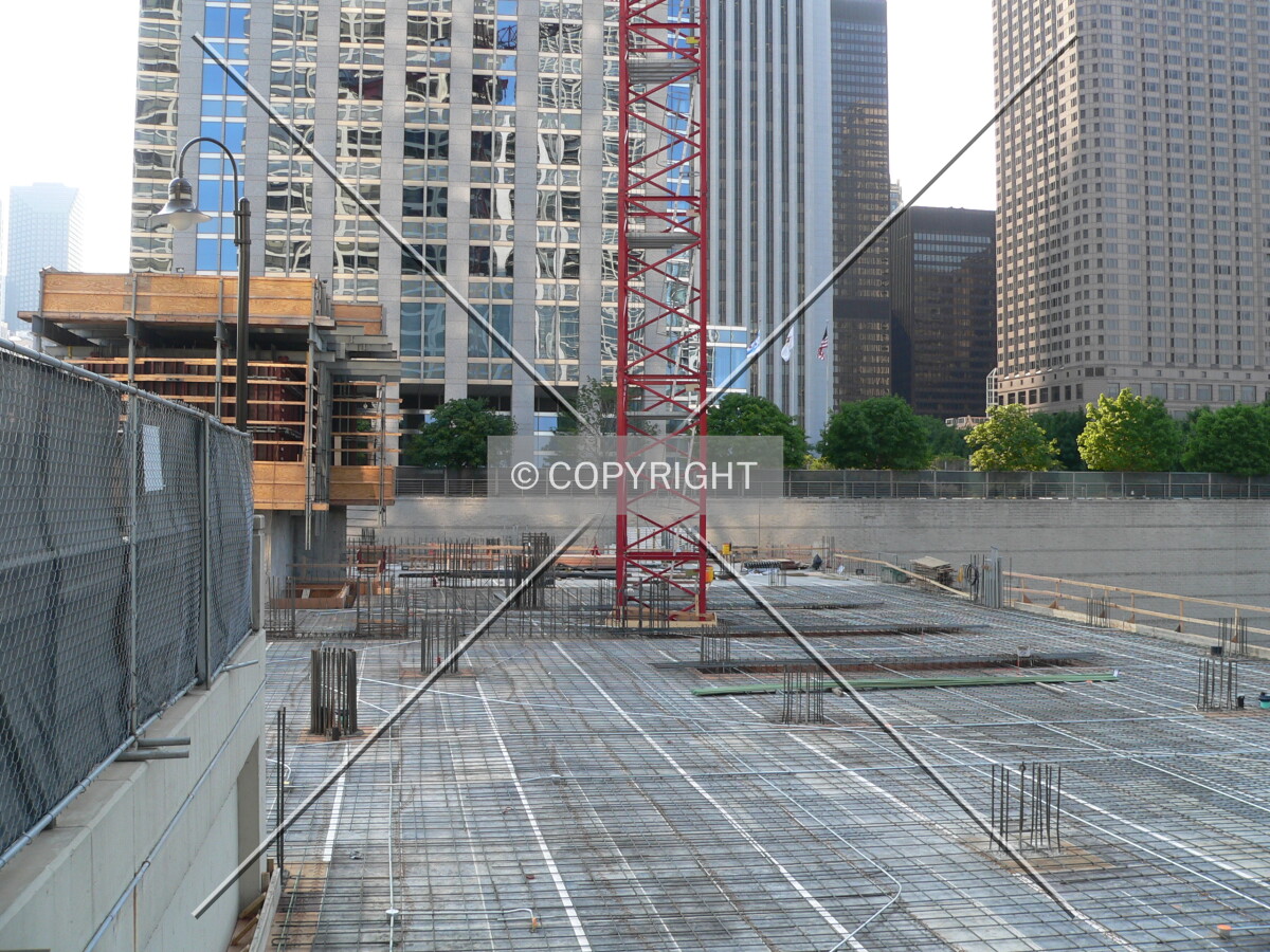 Looking west across the construction site from the Buckingham Plaza garage ramp