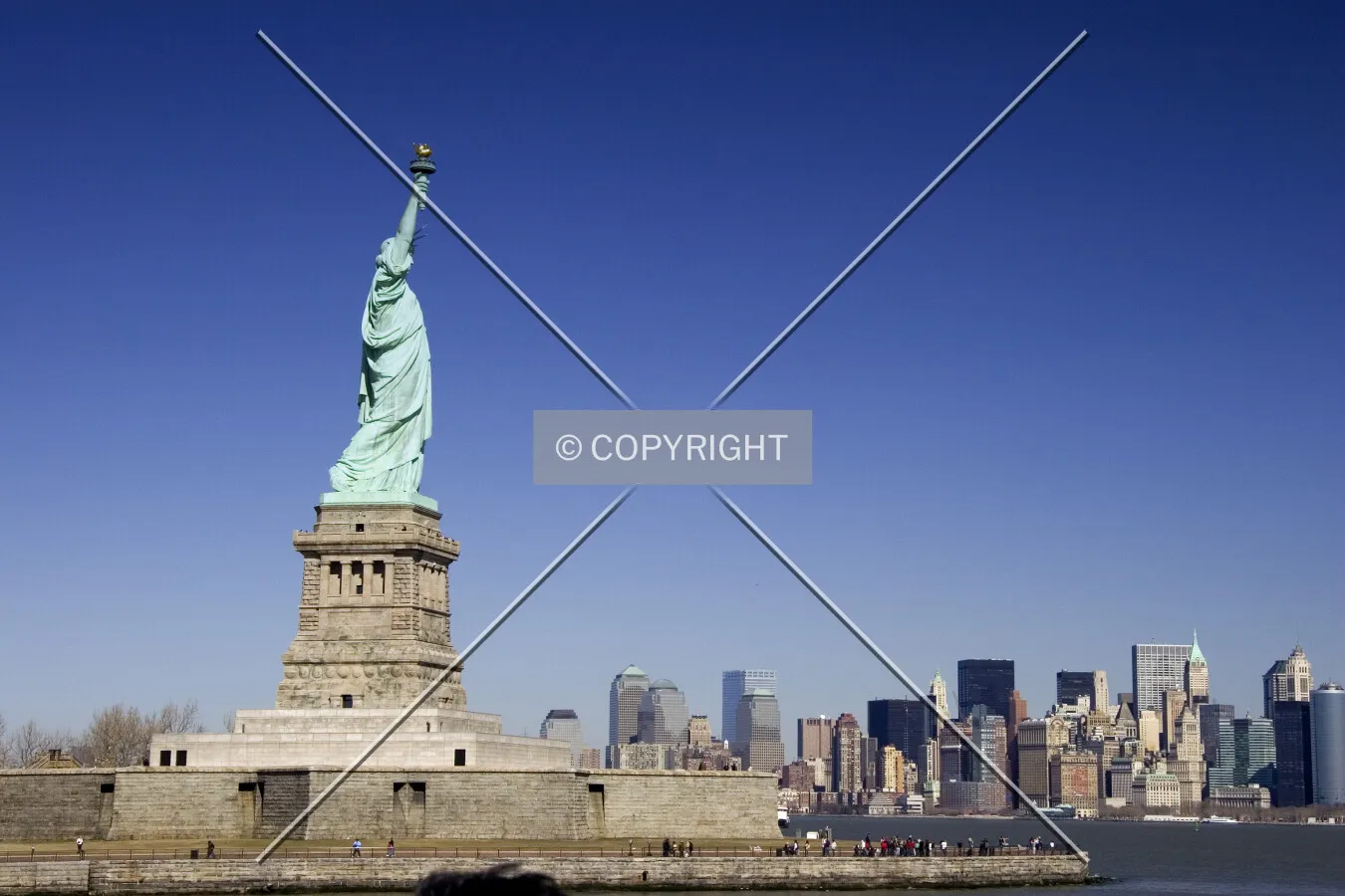 Manhattan seen from behind Liberty Island