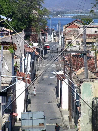 View down a steep hill to the Harbour