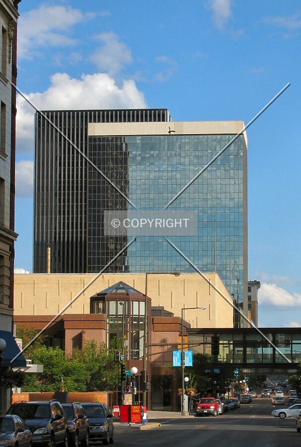 Distant view to the south along Wabasha Street