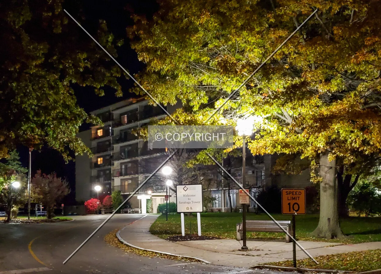 Southeast view at night; November 1, 2019