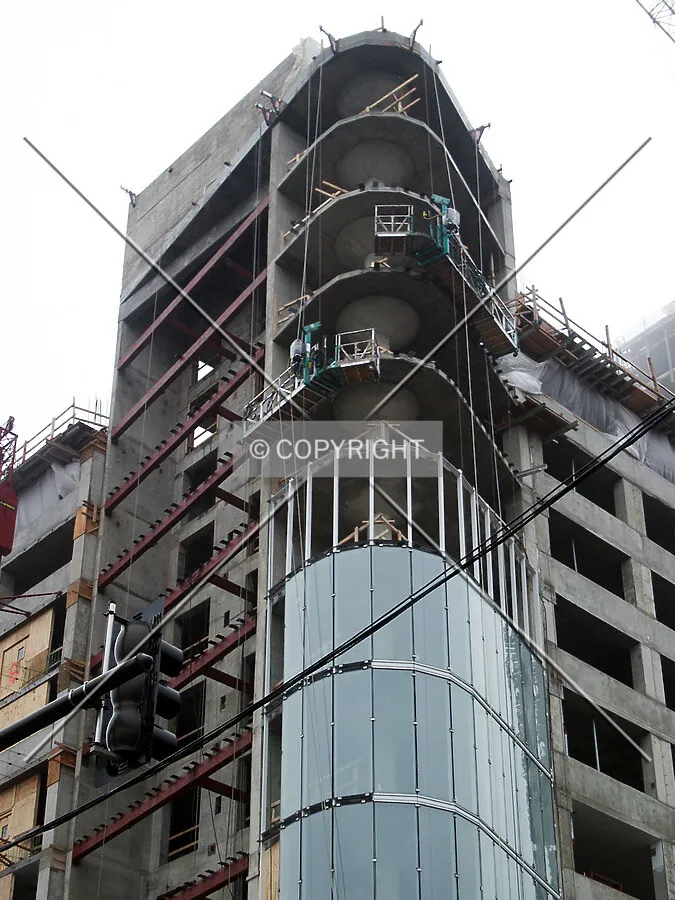 Looking up the southwest corner of the parking structure