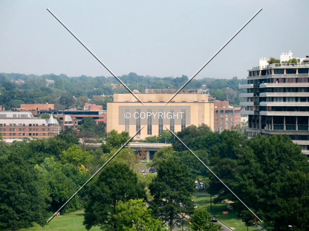 Distant view to the north from the Kennedy Center, past one of the Watergate towers