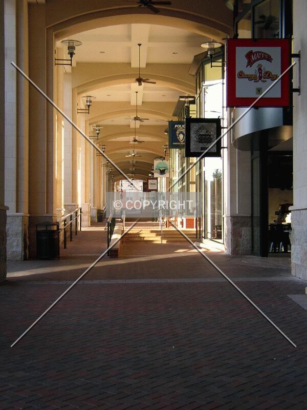 View of the ground level shops on the southern side of the building
