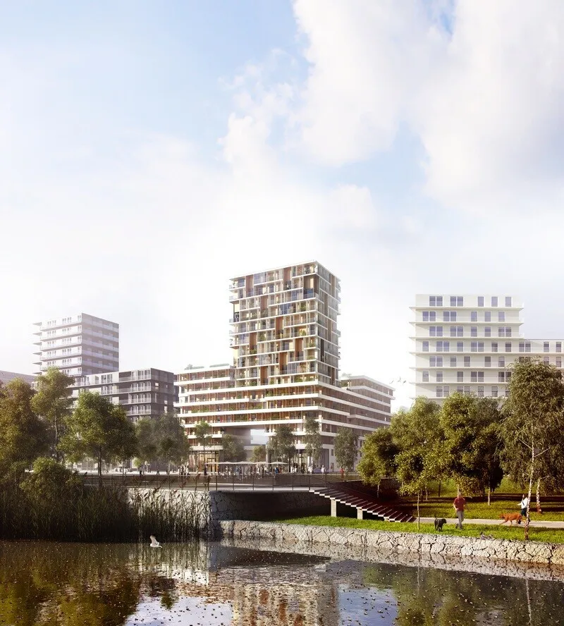 Rendering view from the Vilaine river's banks.