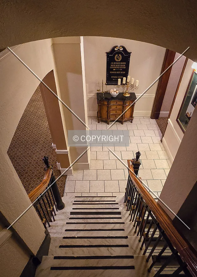 View towards the first floor from the stairs; March 30, 2025