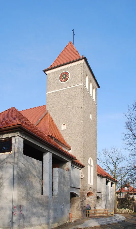 The spire with lower portion under renovation
