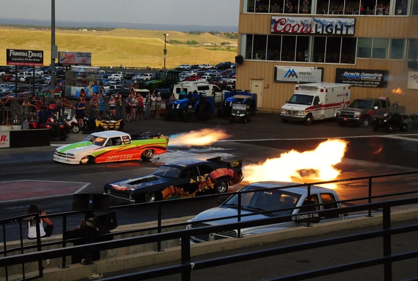 Jet powered dragsters warming up