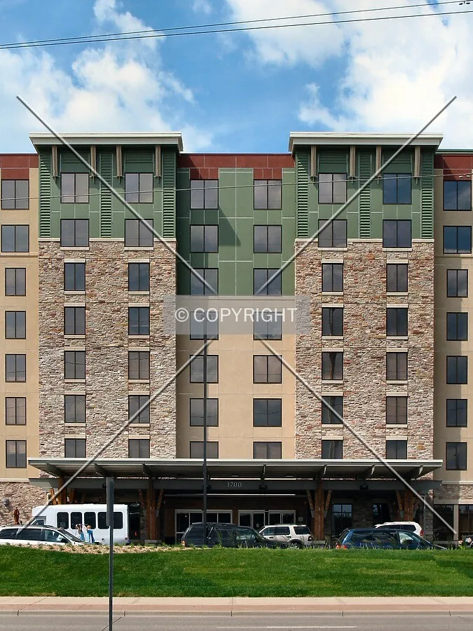 Entrance elevation from across American Boulevard