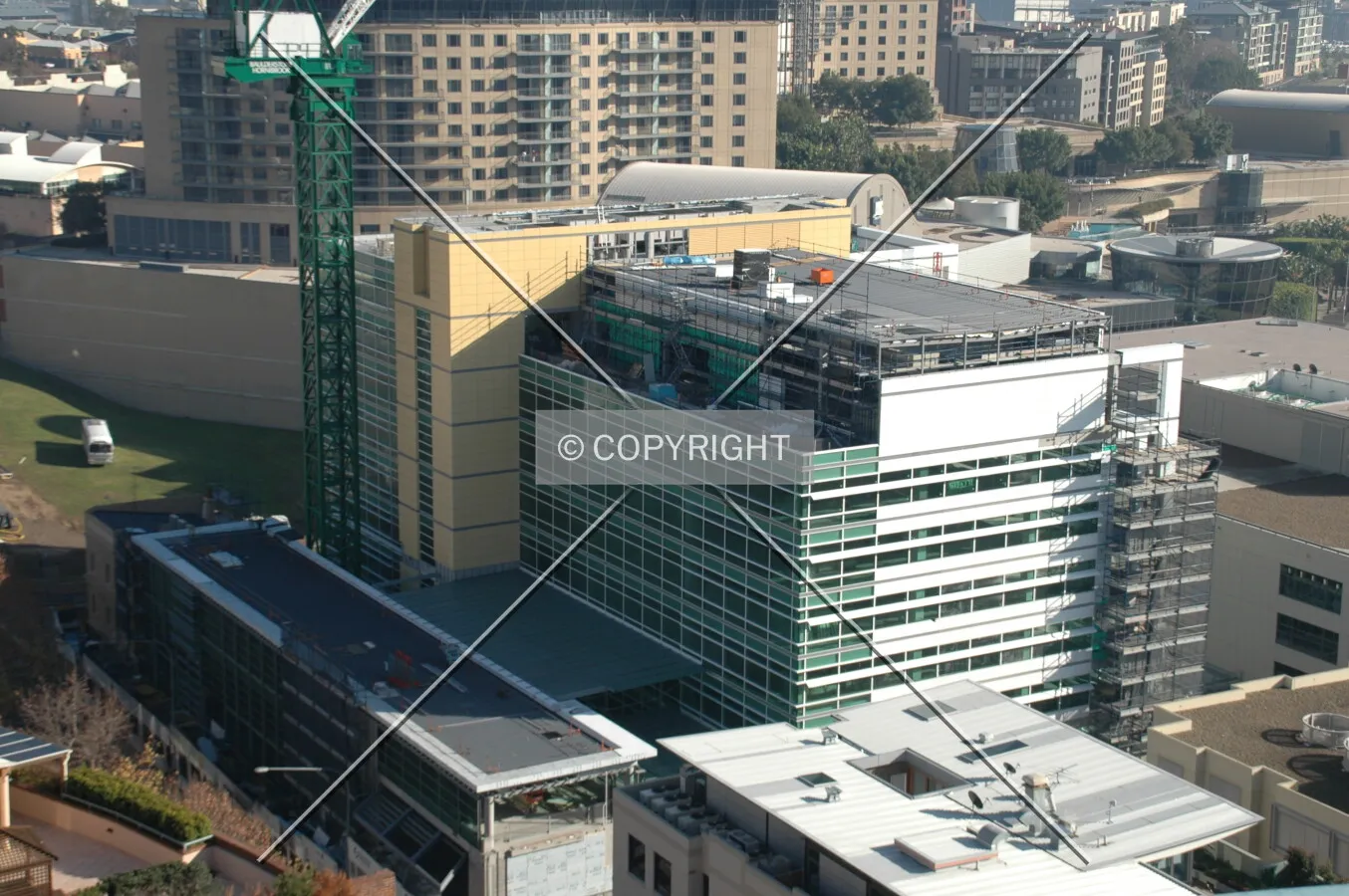Elevated view from the southeast