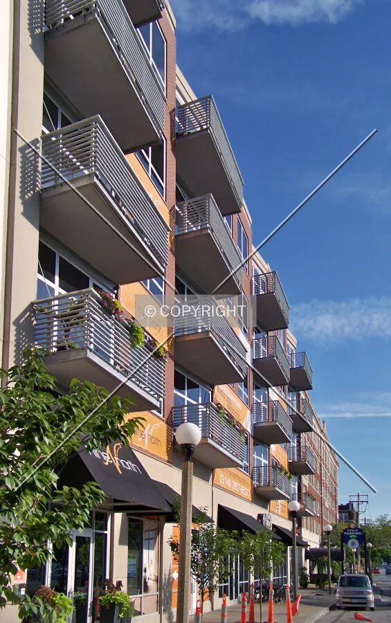 Balconies along the east facade