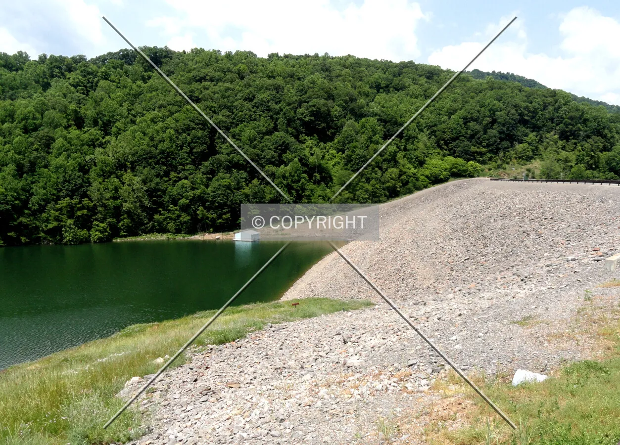 Where Lake Moomaw meets the dam from the south