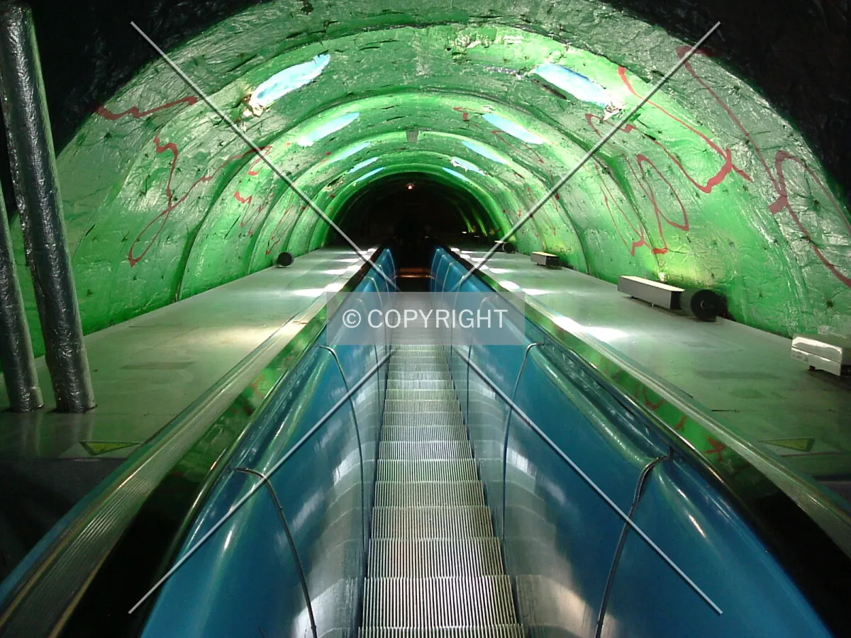 One of the escalators which connect the spheres