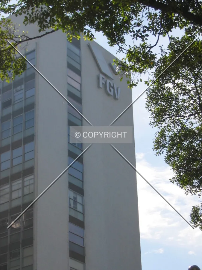 Top of the building and the logo of the institution FGV