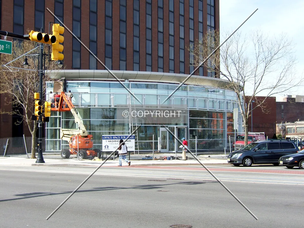 View from the northeast across Broad Street toward the new entrance pavilion under construction