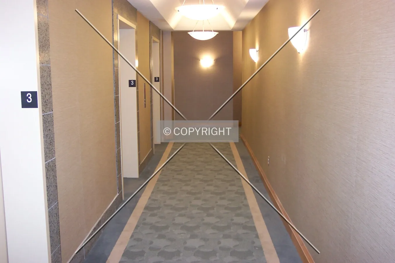 The third floor elevator lobby