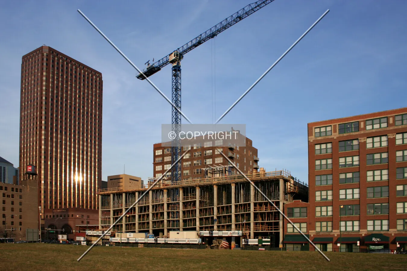 West side from the vacant field across Wells Street