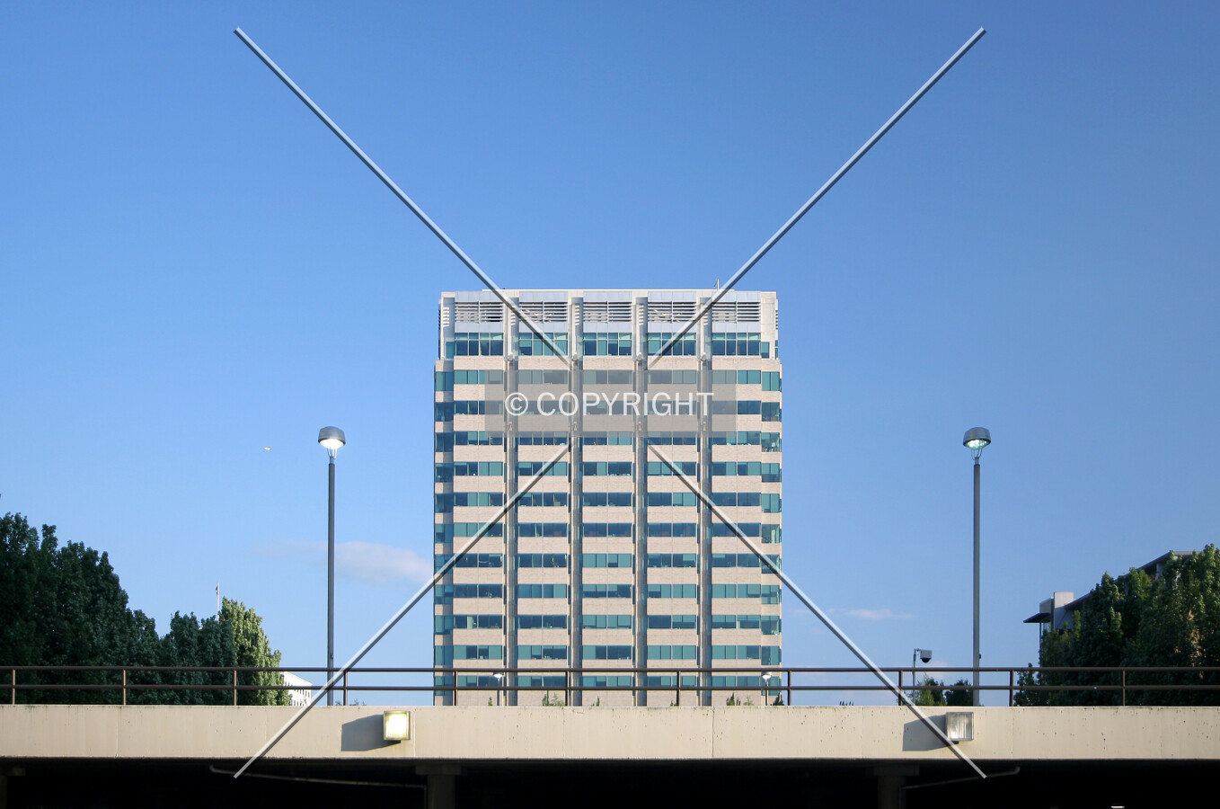 Distant view of the top floors