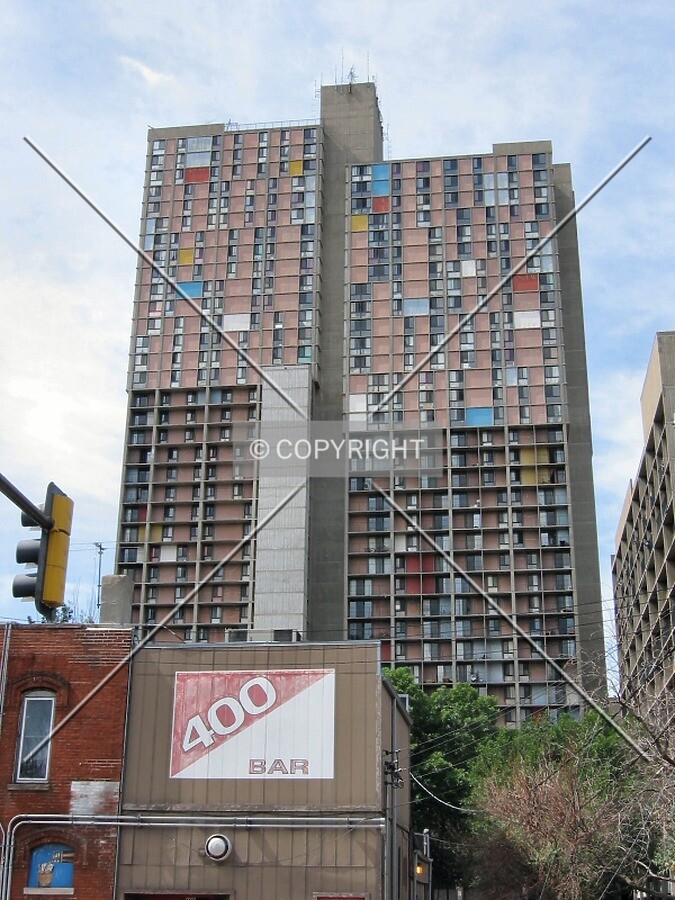 Looking up from Cedar Avenue/4th Street