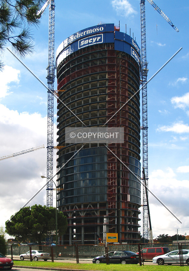 As seen from across Paseo de la Castellana