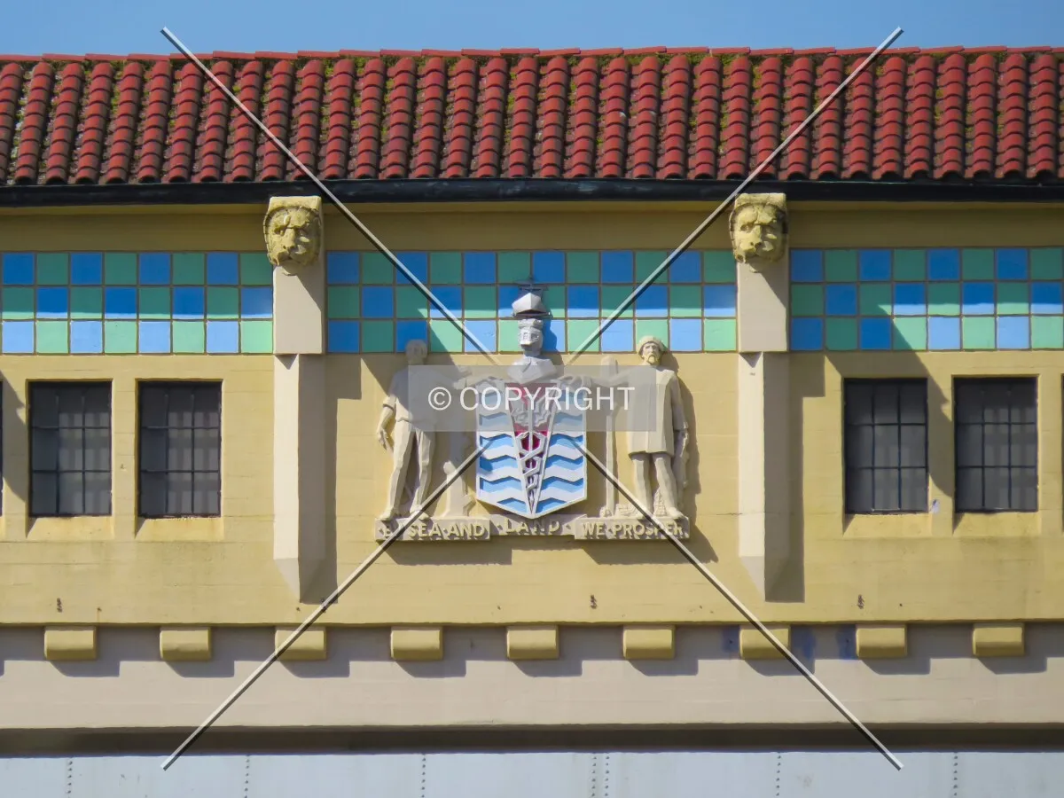 Detail on east pylon viewed when exiting downtown