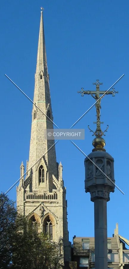Spire and cross