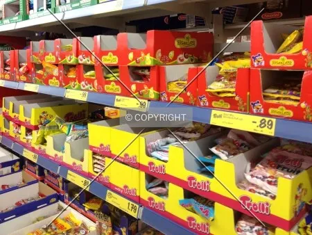 Candies in a supermarket shelf