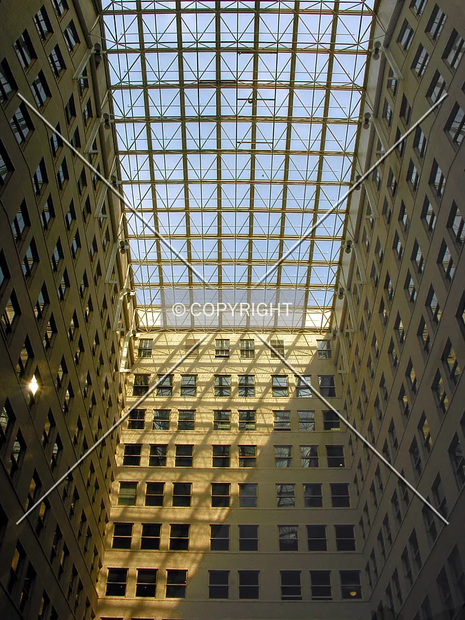 The interior of the building looking up gives the feeling that you are still outside