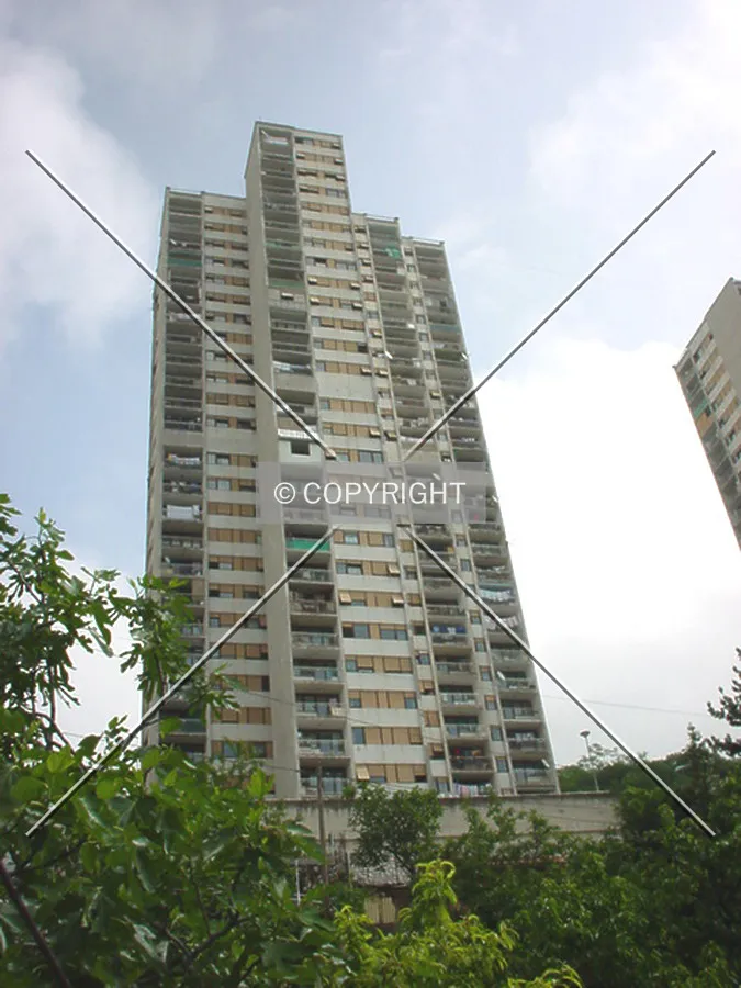 View to the top; building stands on a hill