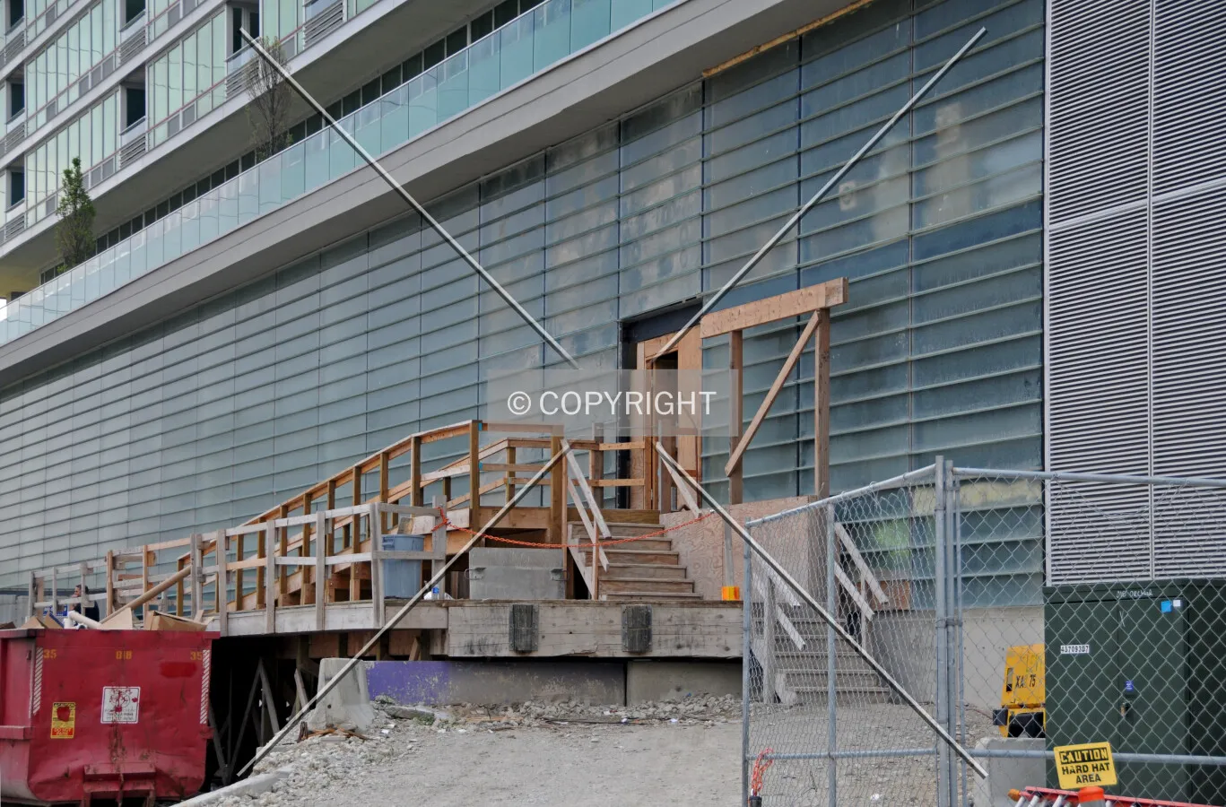 Construction entrance and ramp on the north side of the Maple Tower