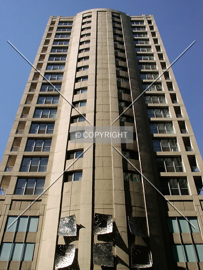 Looking up the east facade