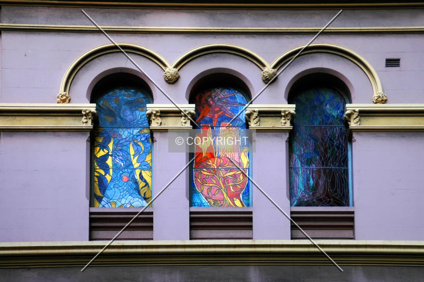 Stained glass windows on the west side
