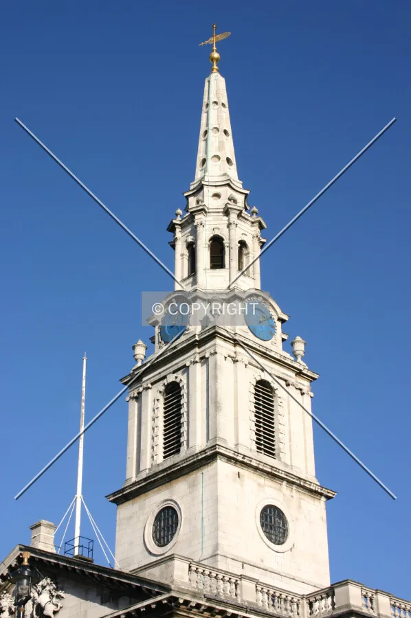 Looking up at the tower and spire from Trafalgar Square