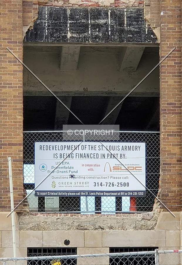 Signage and construction work on the east façade; December 27, 2020