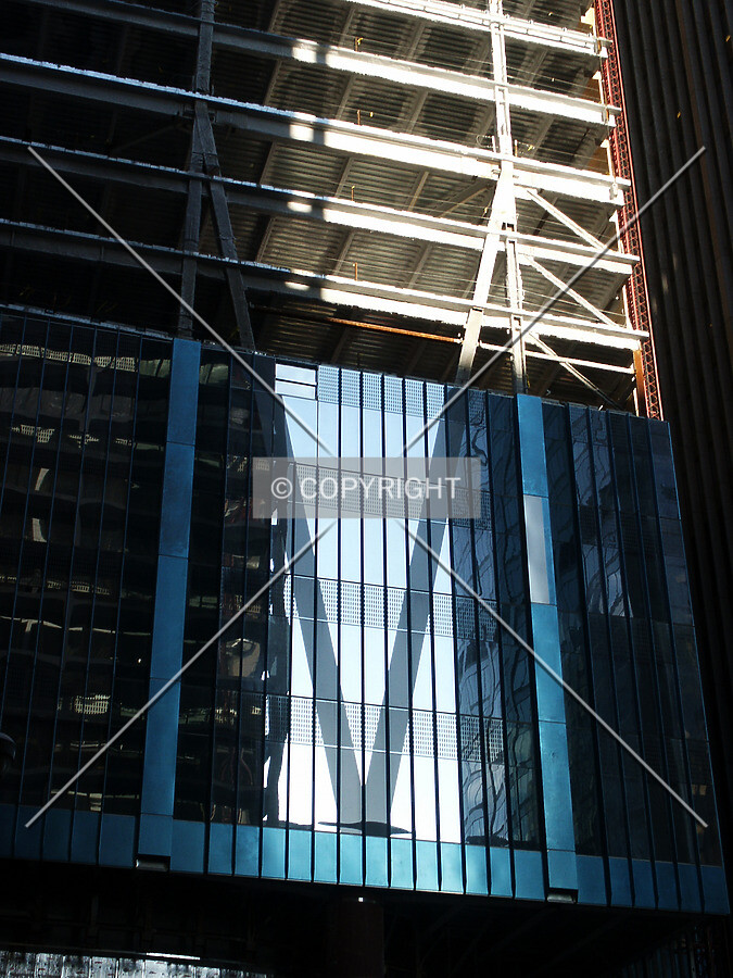 Patterned glass on the west facade