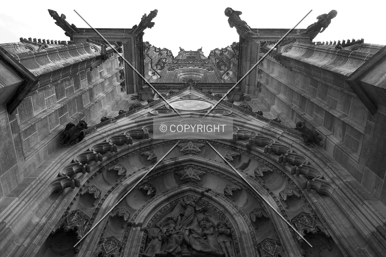 Looking up cathedral's entrance