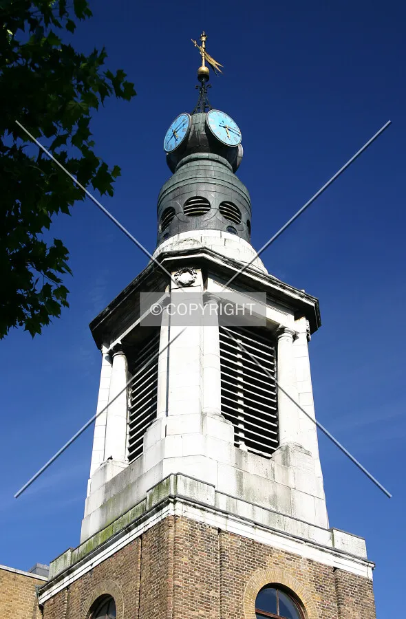 Looking up at the top from the churchyard