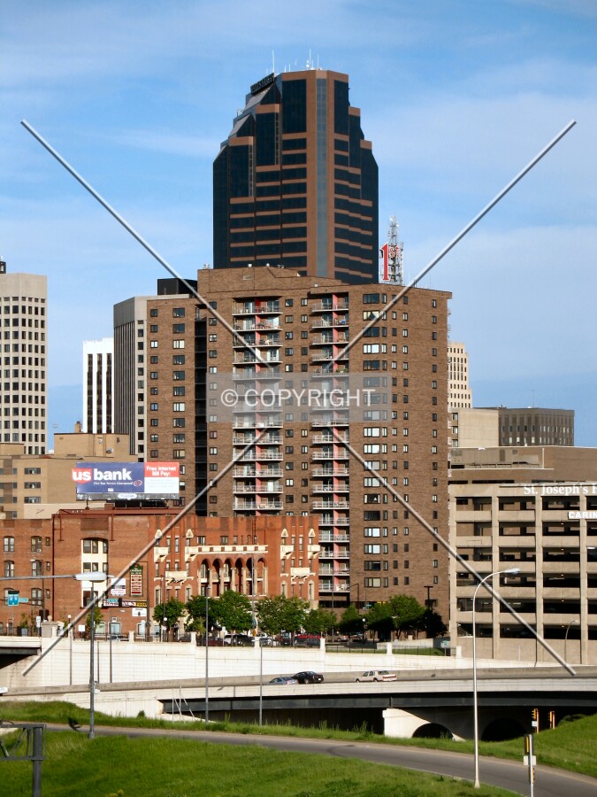 View to the east from John Ireland Boulevard, with Wells Fargo Place rising beyond