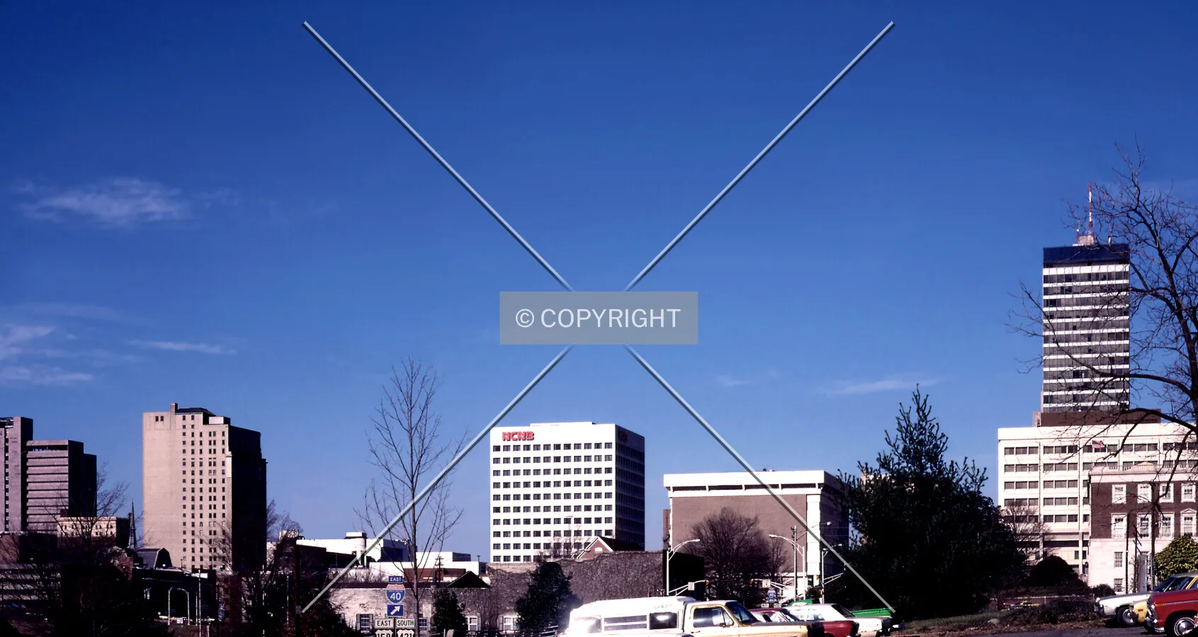 Downtown from the south shortly before completion of the GMAC Tower (Integon Building)